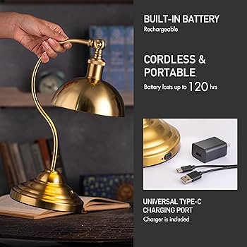 O'Bright Bankers - Cordless LED Table Lamp, Battery-Operated, Rechargeable, 3-Level Dimming, Univ... | Amazon (US)