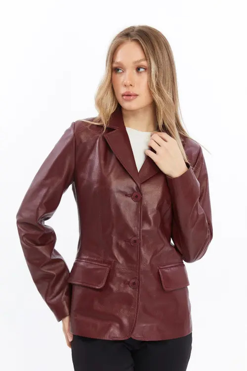 Furniq UK Esther Leather Jacket in Burgundy at Nordstrom, Size Medium | Nordstrom