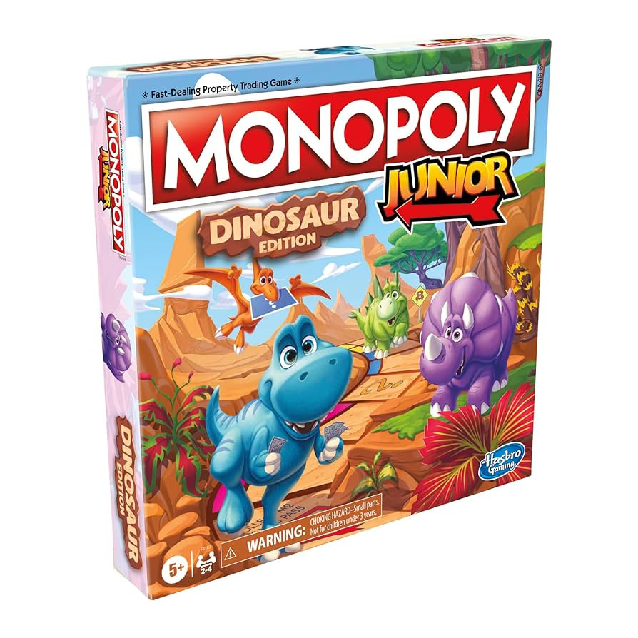 Hasbro Gaming Monopoly Junior Dinosaur Edition Game | Kids Board Games with Dino-Themed Toy Token... | Amazon (US)