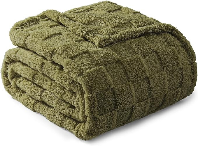 Exclusivo Mezcla Olive Green Fleece Throw Blanket for Couch, Super Soft and Warm Lightweight Cute... | Amazon (US)