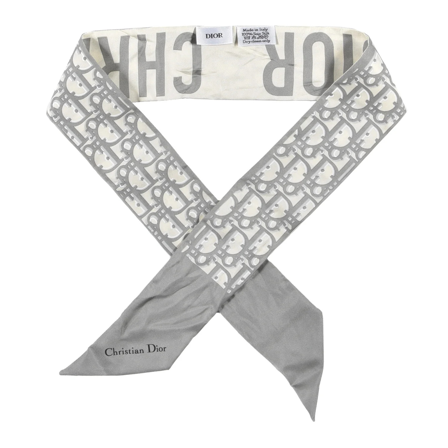 CHRISTIAN DIOR Silk Oblique Mitzah Scarf Grey | FASHIONPHILE | Fashionphile