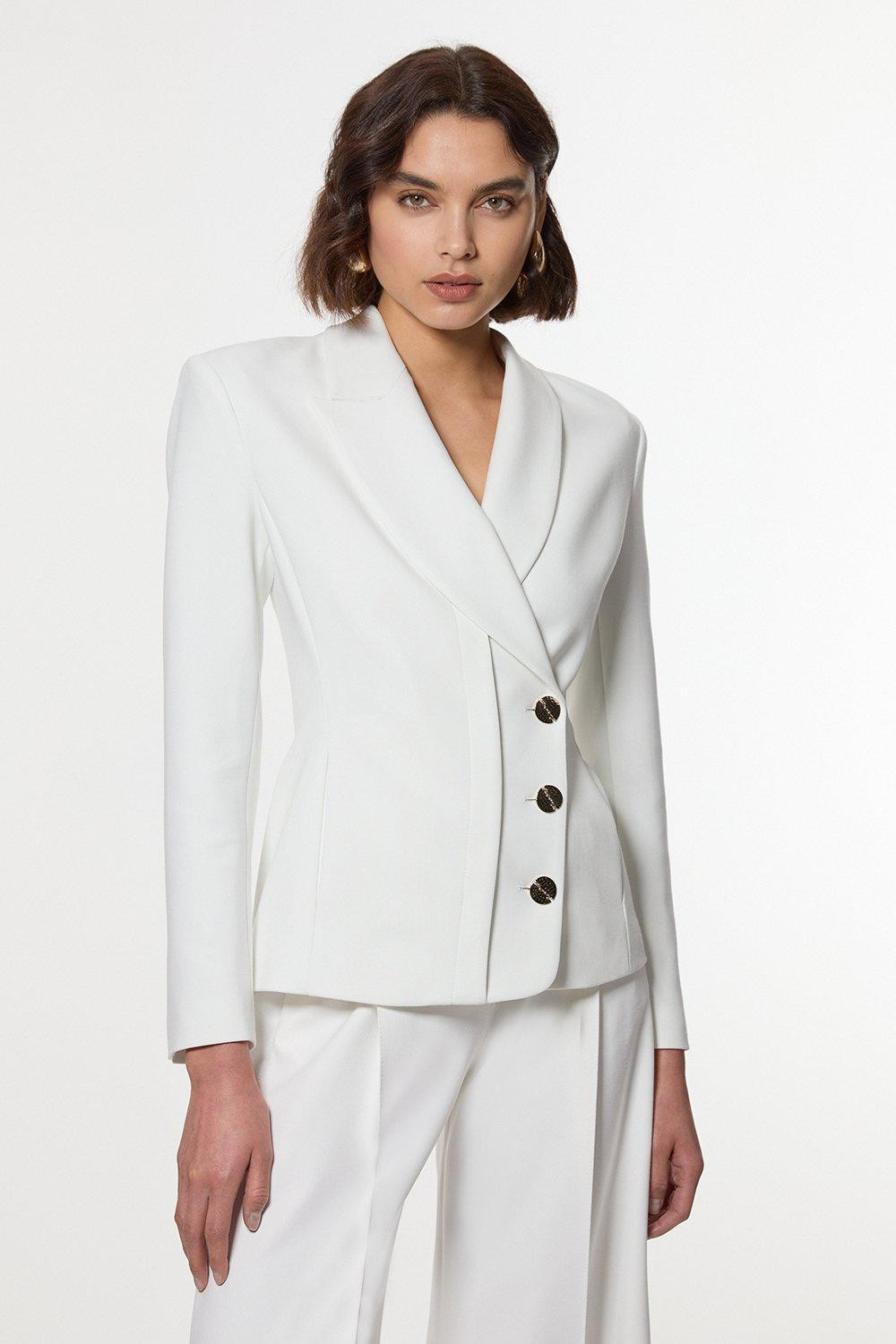 Compact Stretch Contrast Tipped Lapel Single Breasted Tailored Jacket | Karen Millen UK + IE + DE + NL