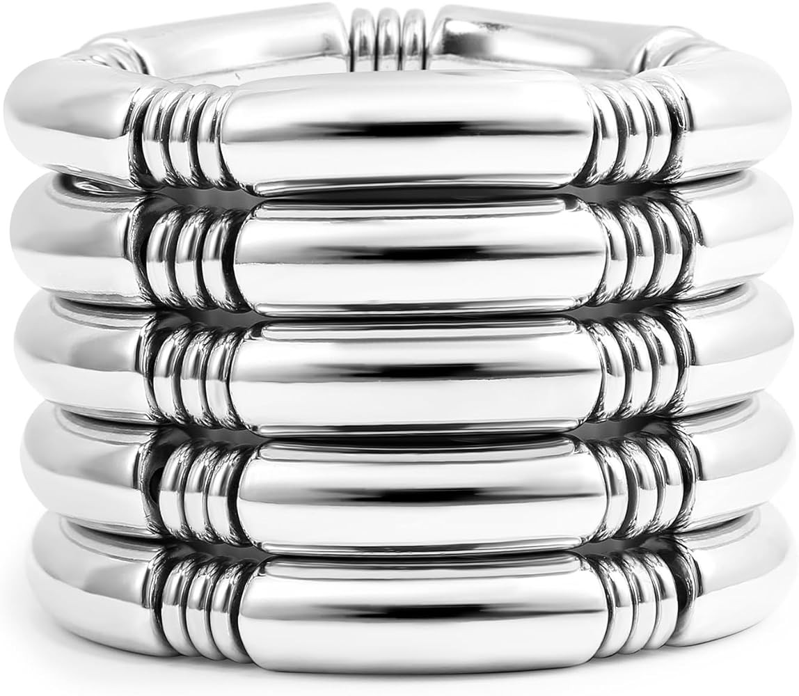 Gold Chunky Bangles Bracelets For Women 14k Gold Plated Stack Layered Curved Bamboo Tube Stretch ... | Amazon (US)