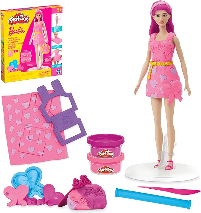 Play-Doh Barbie Hearts and Hair Set, Make Doll Clothes with Modeling Compound & 10 Fashion Access... | Amazon (US)
