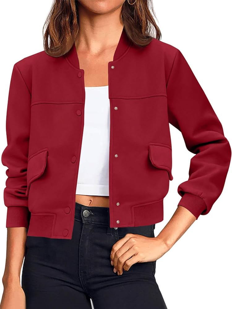Tankaneo Womens Cropped Bomber Jackets Casual Button Down Long Sleeve Stand Collar Varsity Shacke... | Amazon (US)