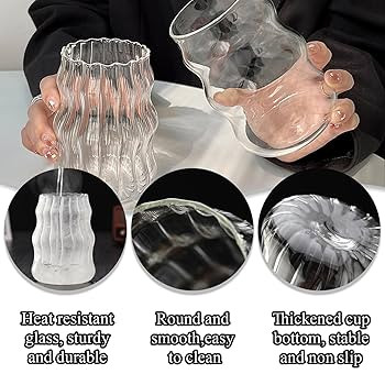 2 Pcs Ribbed Glass Cups 18 Oz Vintage Drinkware Wavy Ribbed Design Ideal for Iced Coffee Beverage... | Amazon (US)
