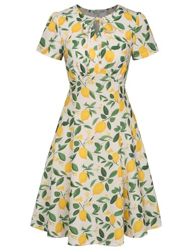 Belle Poque Women's 1940s Vintage A Line Work Dress Lemon Print Dress Spring Summer Dress Dress | Amazon (US)