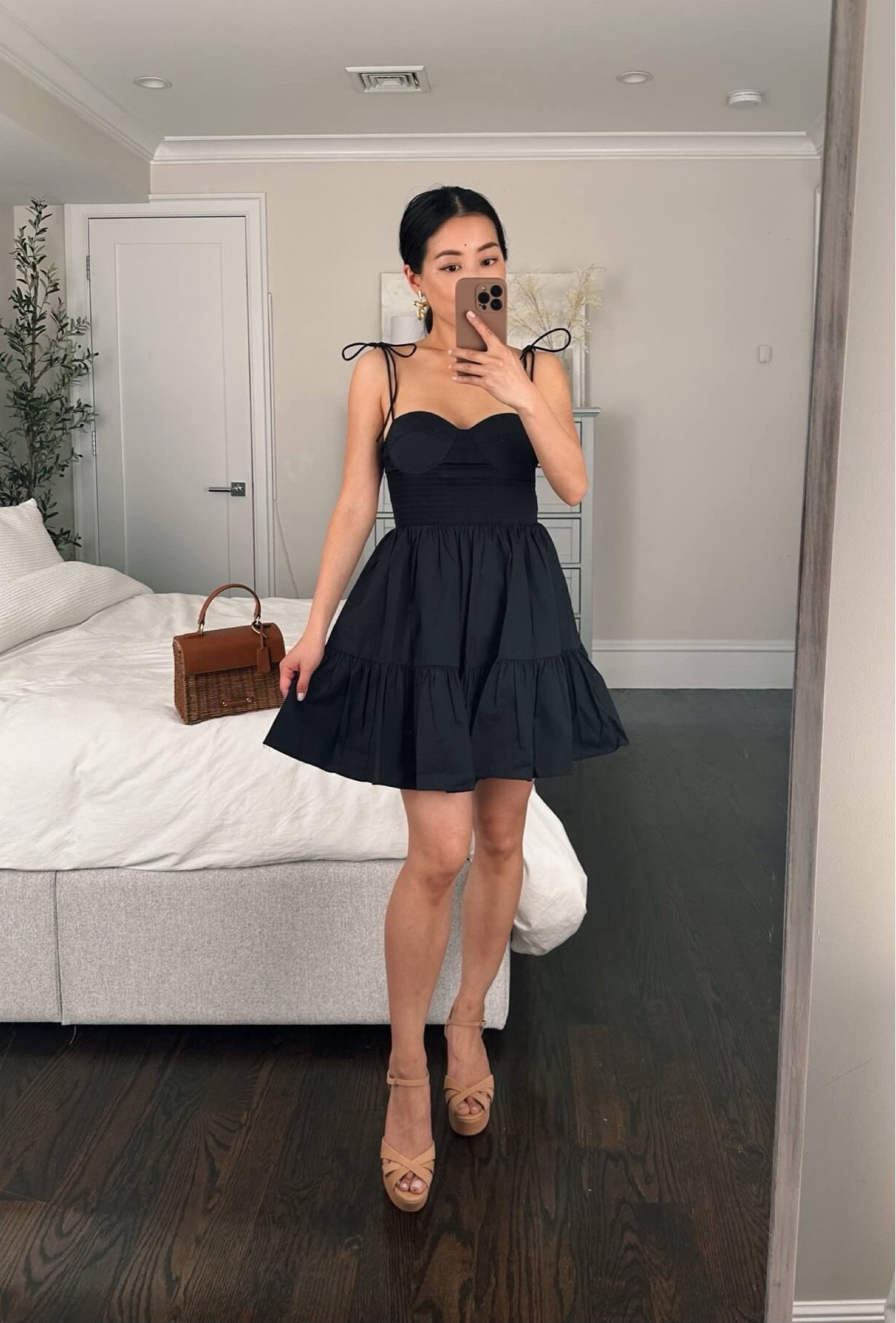 On sale: Staud mini dress - the XS fits me like a glove! Smocked bodice has some stretch, can we worn with bralettes or nippies.   Currently 25% off at Bloomingdale’s or $50 off every $200 at Saks
•Schutz platforms 5.5 - surprisingly comfortable given the height! 
•Sezane earrings - love! 
•Modern Picnic bag - JEAN20 for 20% off, looks so cute and is actually insulated like a lunchbox. Perfect for vacation or a day out with the kids to keep all their snacks. 

#petite

#LTKwedding #LTKSeasonal #LTKsalealert