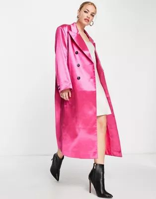 ASOS DESIGN satin dad coat in pink | ASOS (Global)