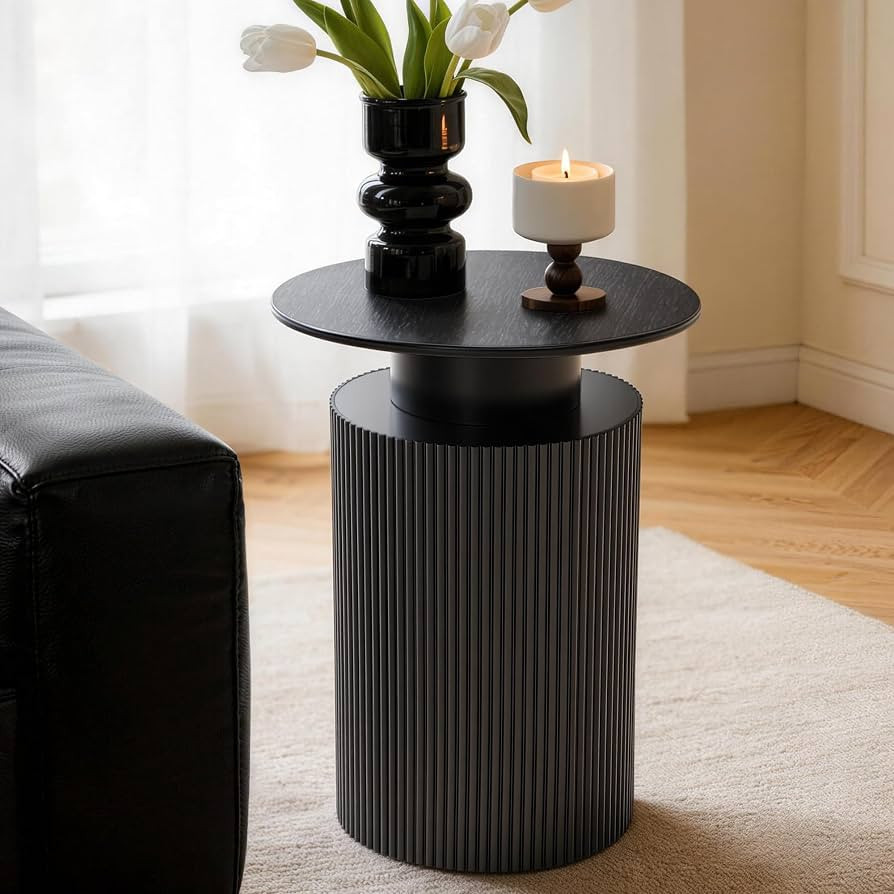 Fluted Side Table with Storage,24" Round Reversible Wood End Table | Amazon (US)