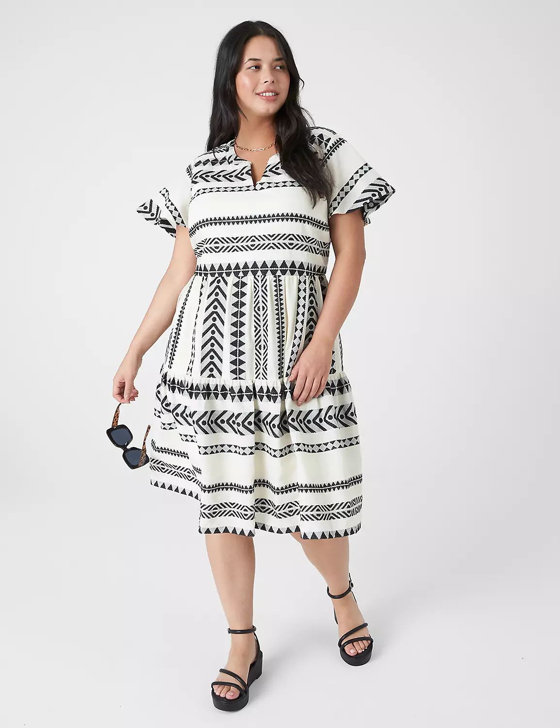 Flutter-Sleeve Tiered Swing Dress | LaneBryant | Lane Bryant (US)