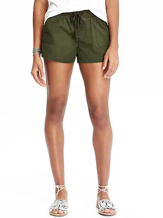 Old Navy Womens Ribbed Waist Twill Shorts 3" Size L - Forest floor | Old Navy US