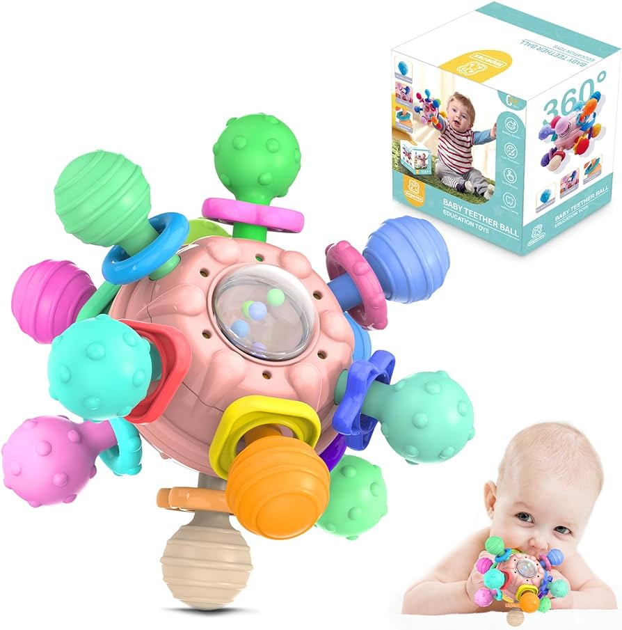 Baby Sensory Teething Teether Toys: Toys for Babies 0-6 Months | 6 to 12 Ball Toy 0-3 Month Rattle Infant 0-3-6-12 (Pink) | Amazon (US)