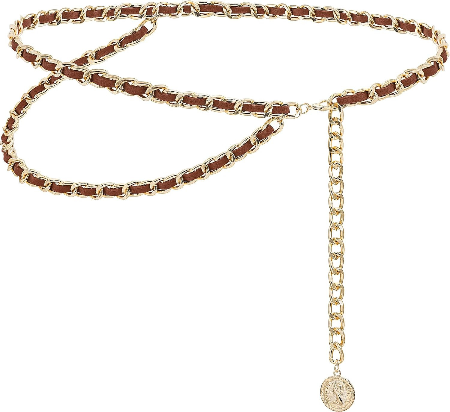 Leather Chain Belts for Women Layered Metal Waist Chain | Amazon (US)