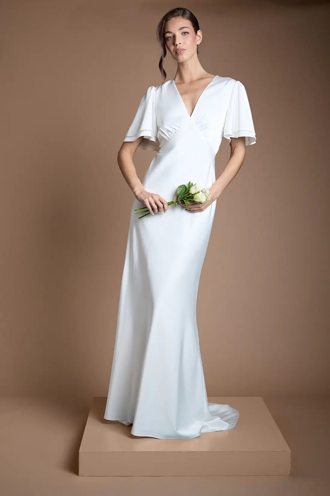 Deep V Fluted Sleeve Maxi Wedding Dress | Karen Millen