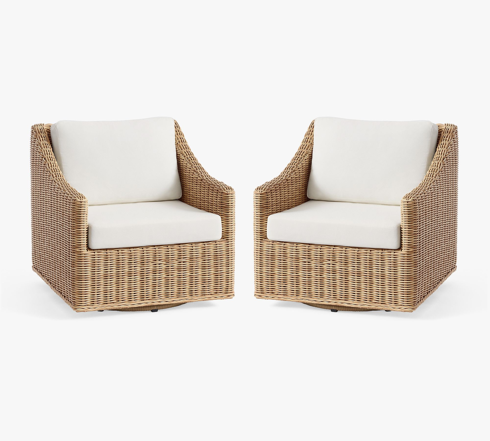 Huntington Slim Slope-Arm Swivel Outdoor Lounge Chair with Cushions, Natural, Set of 2 | Pottery Barn (US)