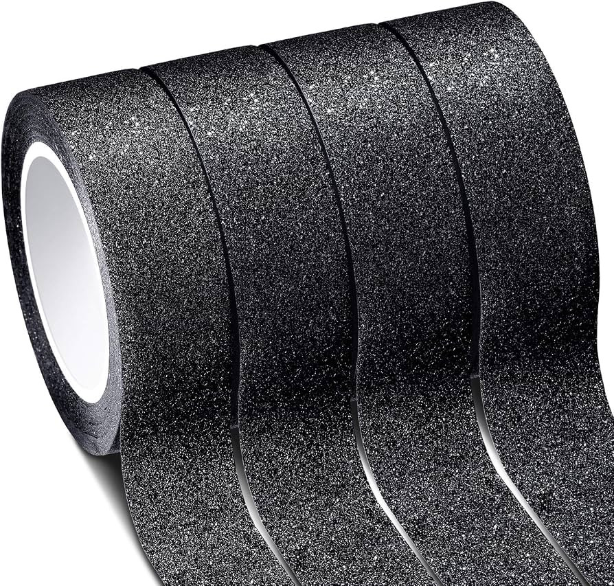 Zonon 4 Rolls 0.6 Inch x 11 Yards Glitter Washi Tape, Black | Amazon (US)