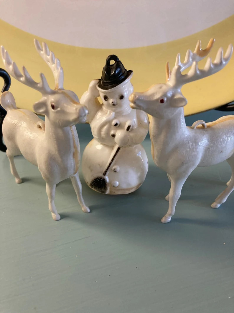 Vintage Plastic White Snowman and Two White Deer | Etsy | Etsy (US)