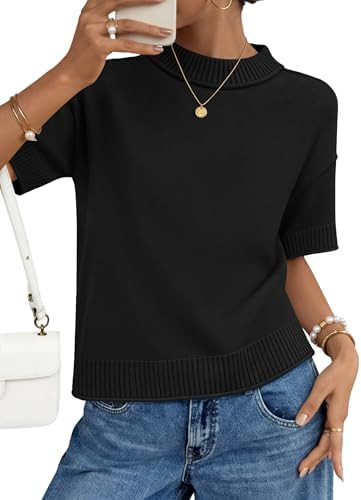 ZESICA Women's Short Sleeve Sweaters 2026 Summer Crewneck Soft Loose Knit Work Blouses Tops Trend... | Amazon (US)