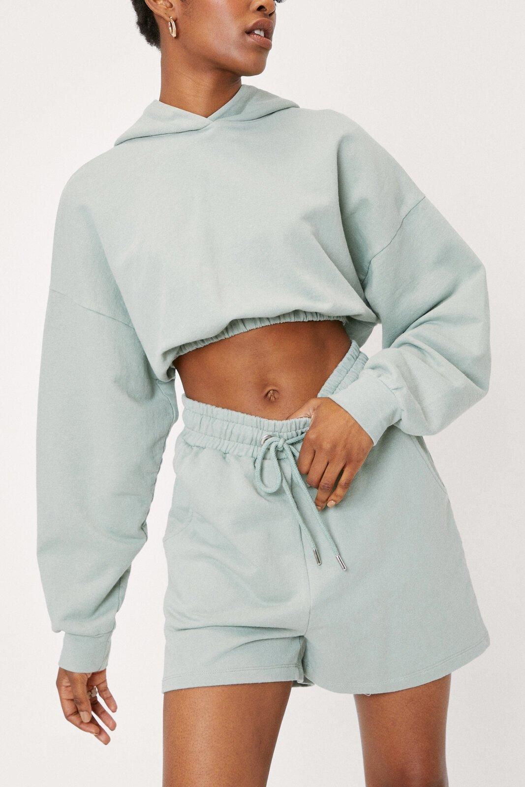 Gathered Cropped Hoodie and Jogger Short Set | Nasty Gal (US)