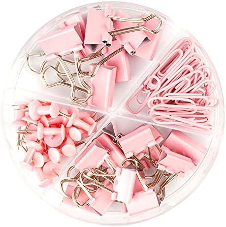 DANRONG 97 PCS Office Supplies for Women, Paper Clips, Binder Clips and Push Pins Set, Paperclips Th | Amazon (US)