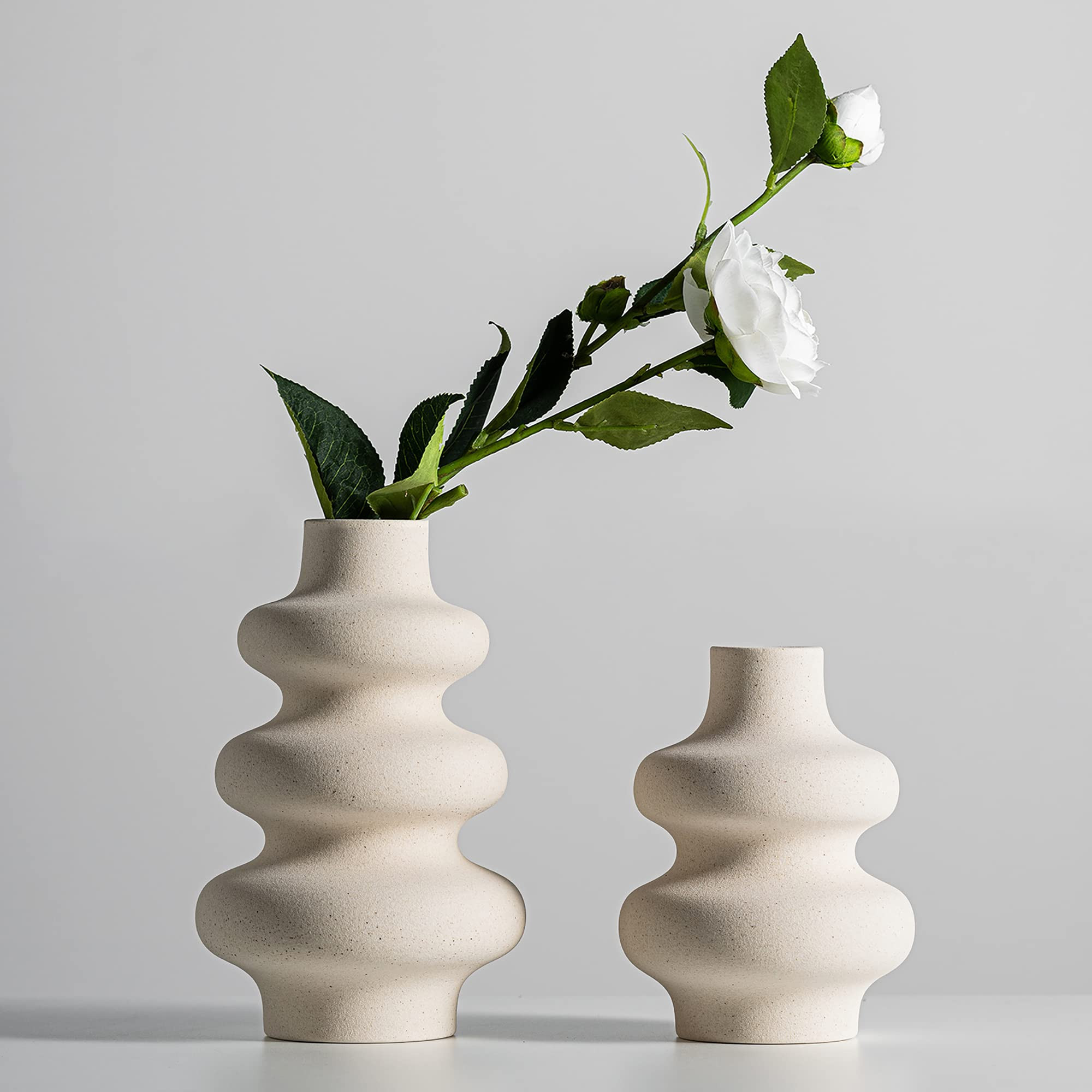 Steviieden Ceramic Vases Set 2, Modern Dried Flower Vases, Off White Round Vases, Boho Home Decor fo | Amazon (US)