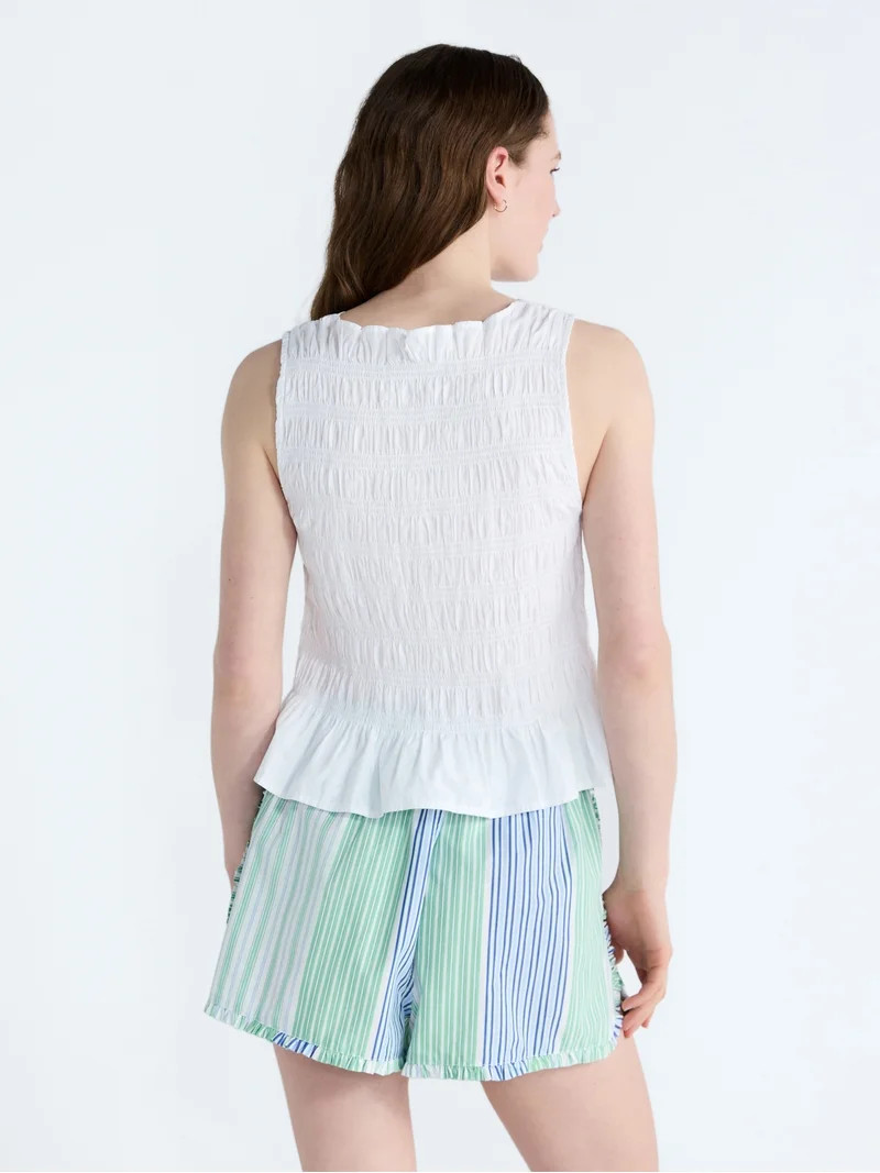 Free Assembly Women's and Women's Plus Smocked Peplum Sleeveless Cotton Top, Sizes X-4X | Walmart (US)