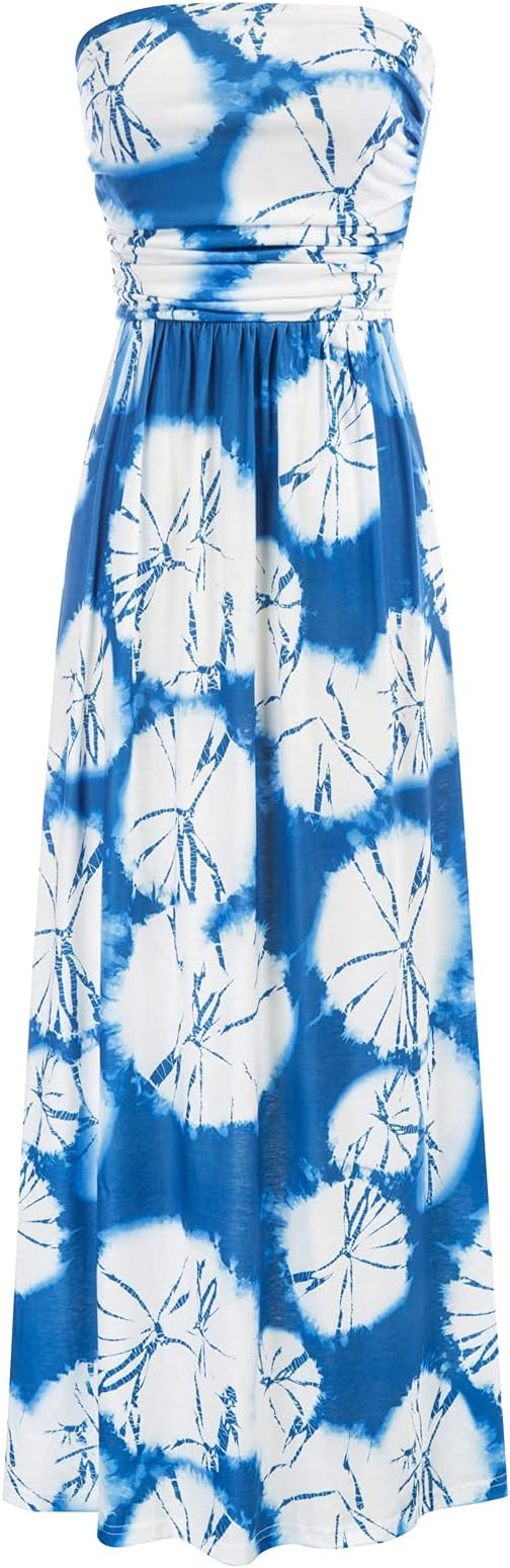 GRACE KARIN Women Strapless Dress Casual Loose Ruched Long Maxi Dress with Pockets | Amazon (US)