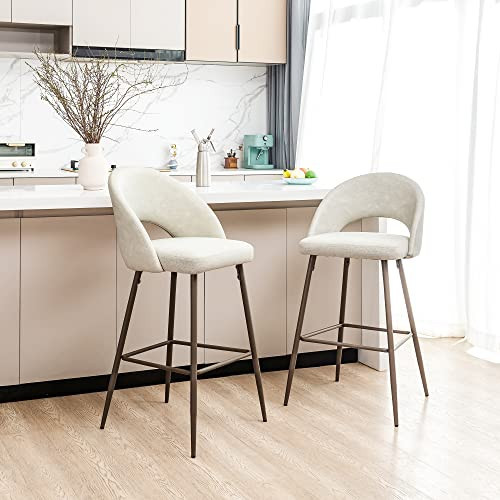 Glitzhome Barstools Set of 2, 29 Inch Seat Height Modern Mid Century Bar Stools with Back Footrest, Upholstered Two-Tone Color Leatherette Fabric Bar Height Bar Chairs for Kitchen Pub, Pale Gray | Amazon (US)
