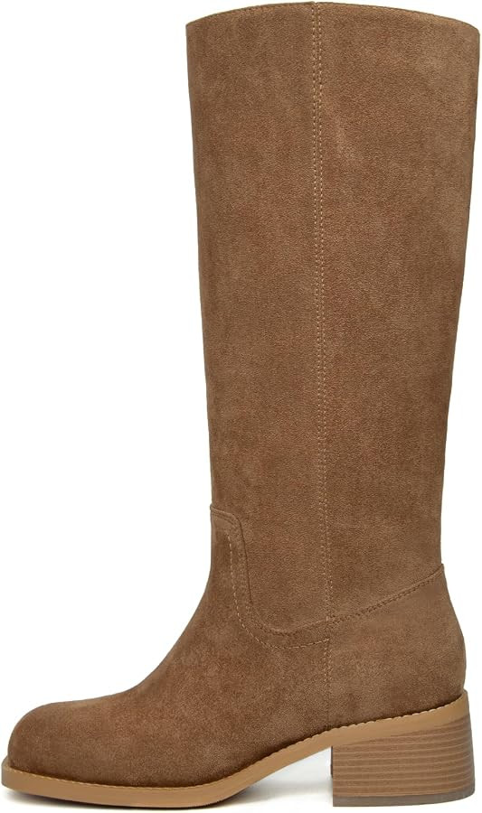 Knee High Boots Women Square Toe Chunky Block Heel Banana Campus Boot Wide Calf Comfortable Low H... | Amazon (US)
