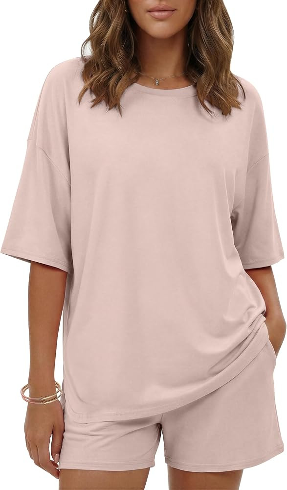 Ekouaer Women's Two Piece Lounge Set Oversized Boxy T-shirt Casual Short Sets Summer Travel Match... | Amazon (US)