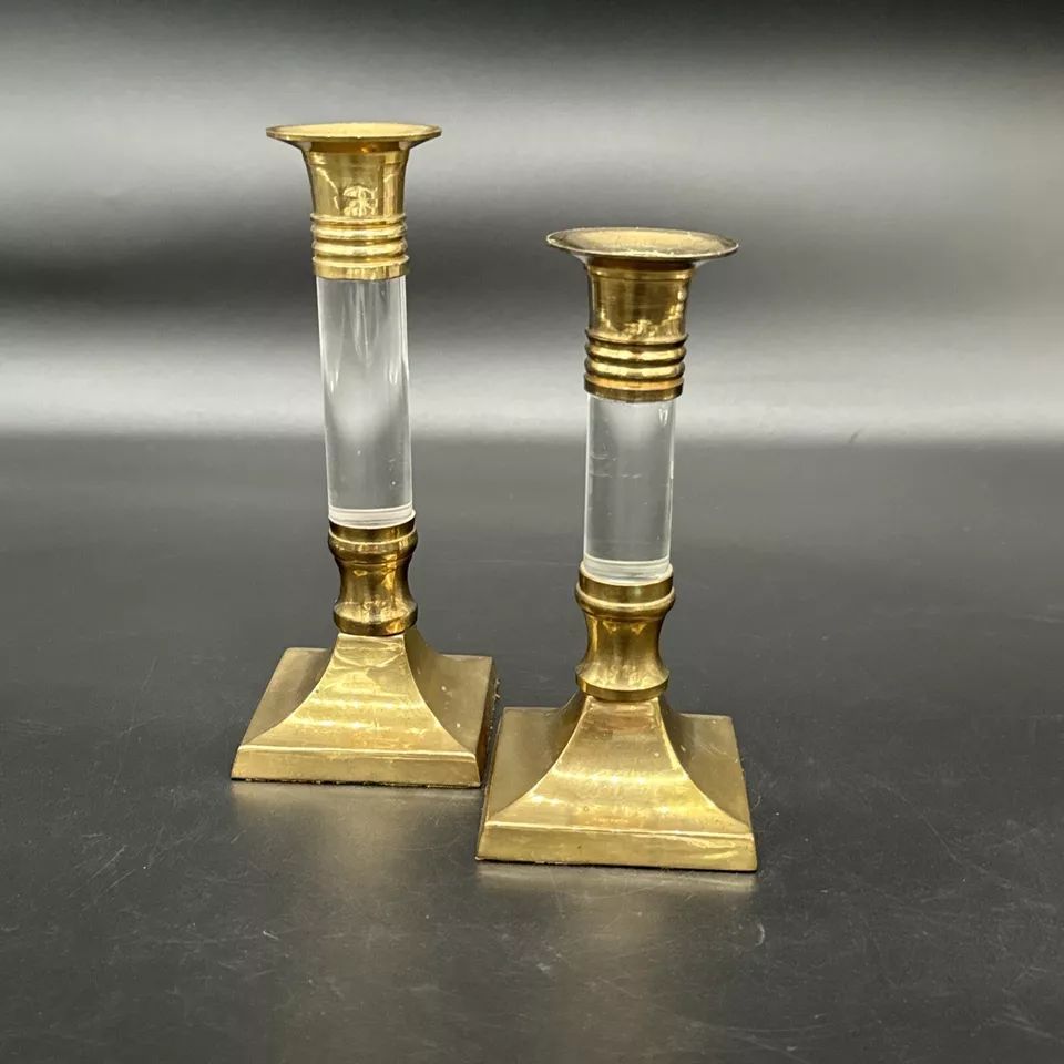 2 Vtg MCM Brass & Lucite Candle Candlestick Holders Tiered Sizes  | eBay | eBay US