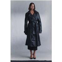 Tarah Faux Leather Trench Coat - Black I MESHKI I Size S | MESHKI US