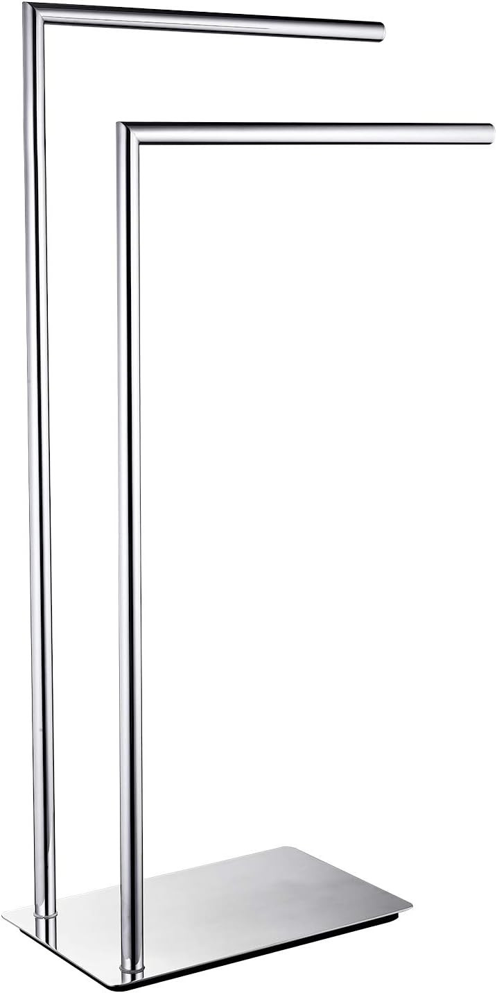 LANGPAI Freestanding Double Towel Racks Bathroom Accessories Towel Holder Stand on Floor Brass Ch... | Amazon (US)