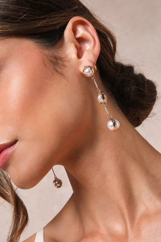 Modern Charisma Gold Pearl Drop Earrings | Lulus