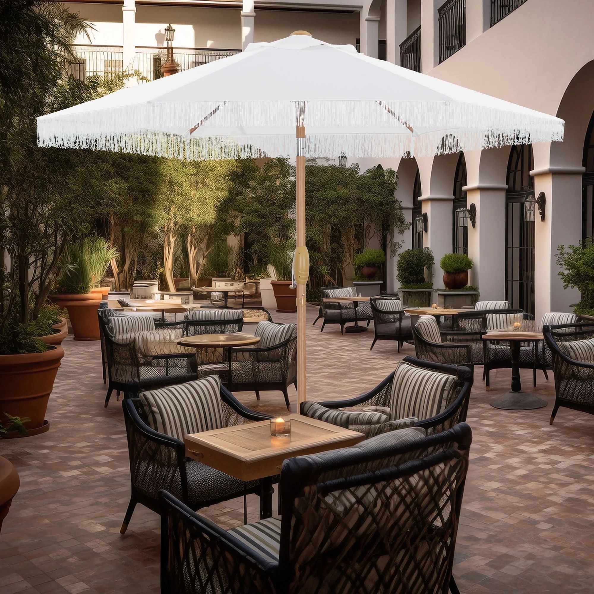 Ainfox 7.5 ft Boho Fringe Patio Umbrella, Waterproof Outdoor Tassels Umbrella for Deck,Table,Gard... | Walmart (US)