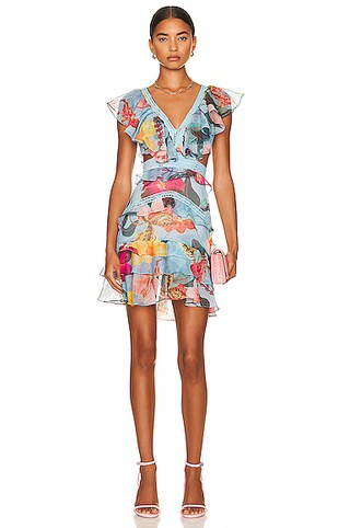 PatBO Hibiscus Cut Out Mini Dress in Celeste | FWRD | FWRD 
