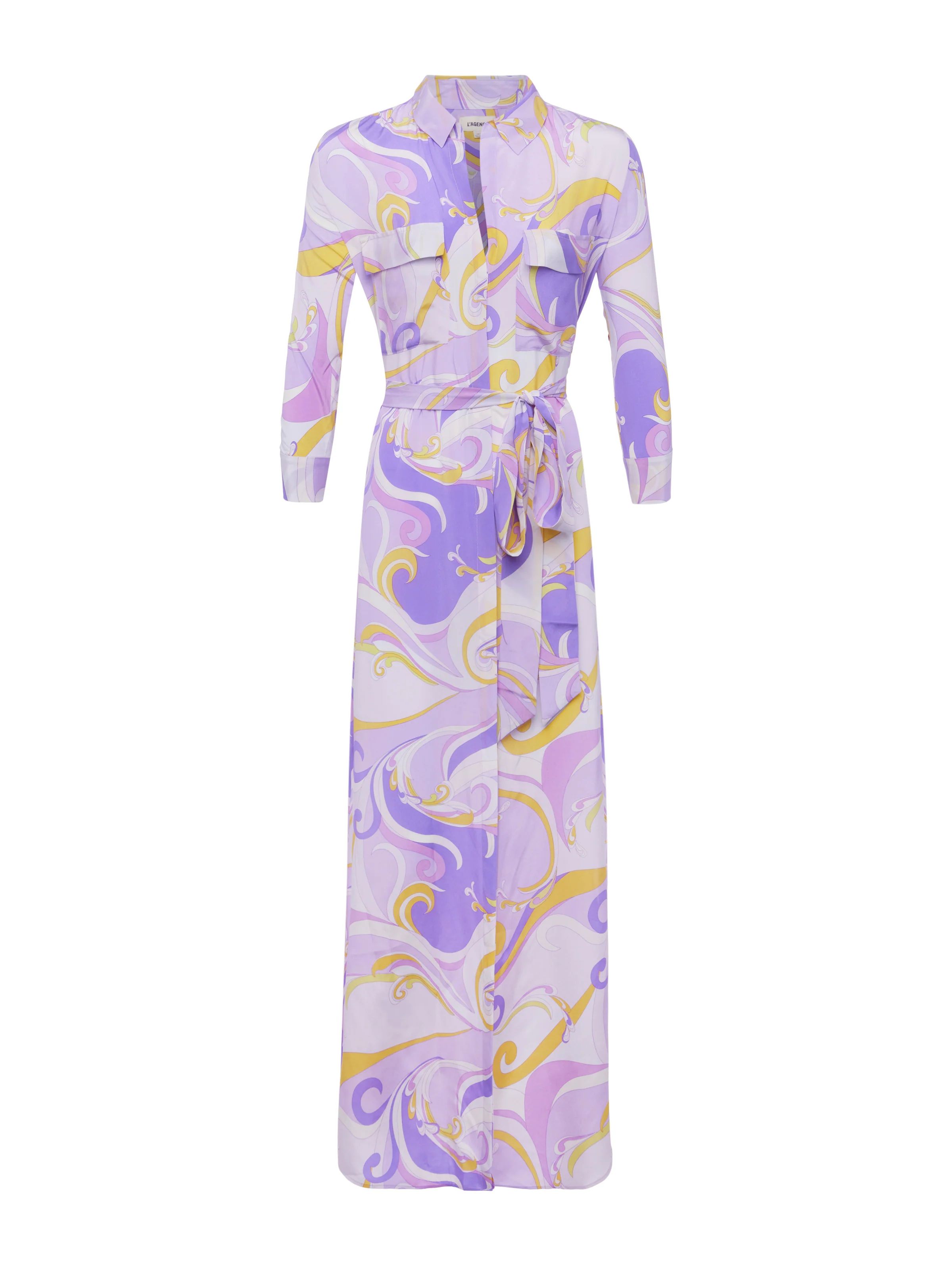L'AGENCE Cameron Shirt Dress in Light Orchid Multi Saint Martin | L'Agence