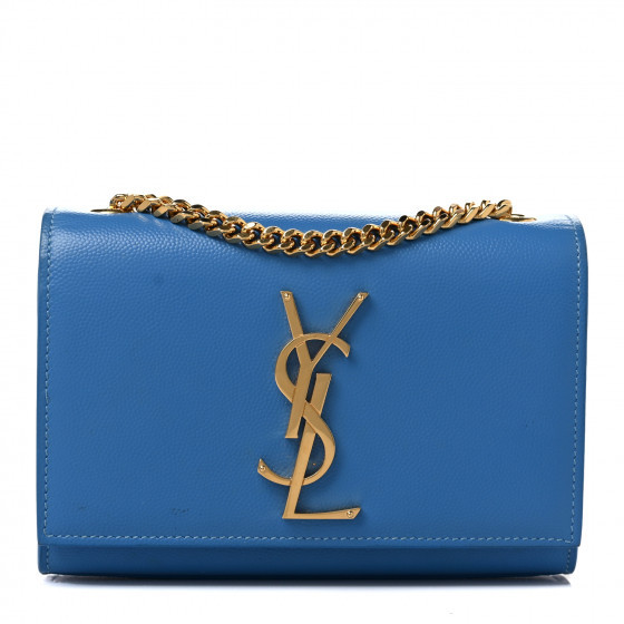 SAINT LAURENT Grain De Poudre Small Classic Monogram Kate Satchel Blue Clair | FASHIONPHILE (US)