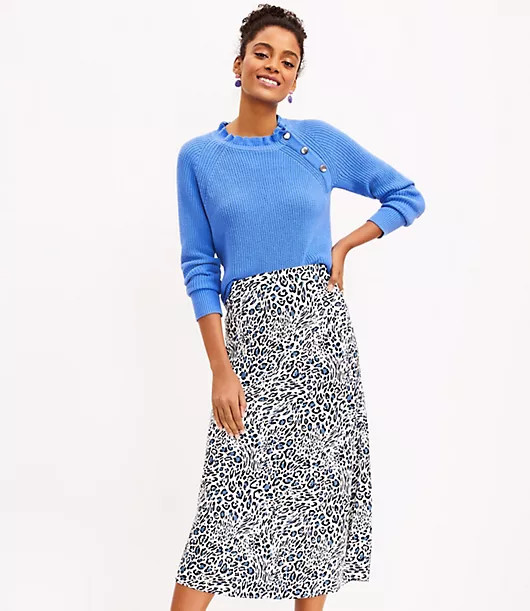 Loft Petite Leopard Print Bias Midi Skirt | LOFT
