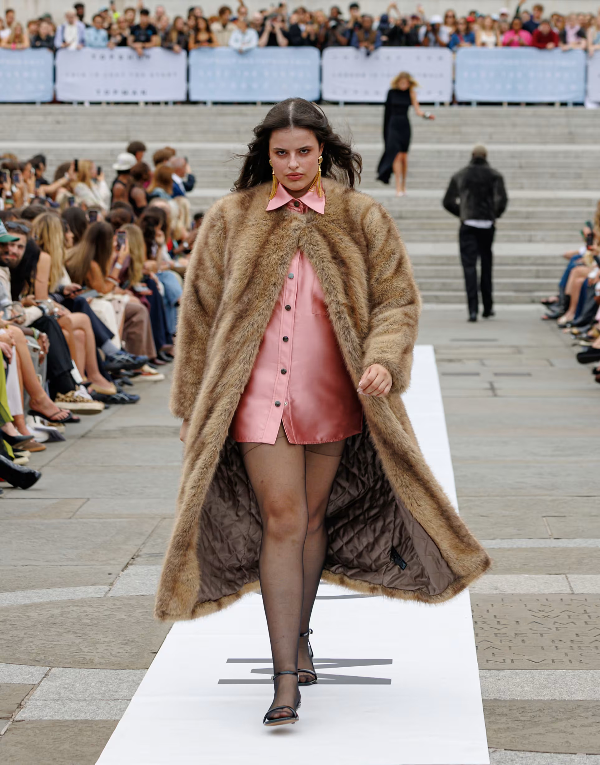 Topshop oversized faux fur collarless long coat in natural stripe in beige | ASOS | ASOS (Global)