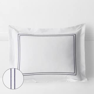 Dorset Stripe Legends Hotel Blue Embroidered 600-Thread Count Egyptian Cotton Sateen King Sham | The Home Depot