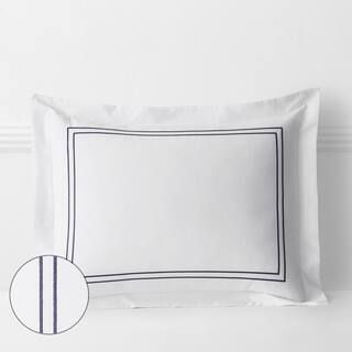 Dorset Stripe Legends Hotel Blue Embroidered 600-Thread Count Egyptian Cotton Sateen King Sham | The Home Depot