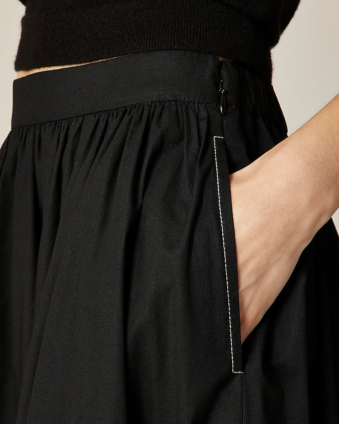 Contrast-stitch midi skirt in cotton poplin | J. Crew US
