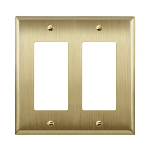 ENERLITES Decorator Receptacle or Switch Metal Wall Plate, Stainless Steel 201, Corrosion Resistant, Size 2-Gang 4.50"x 4.57", 7732-BB, Brushed Brass, Gold | Amazon (US)