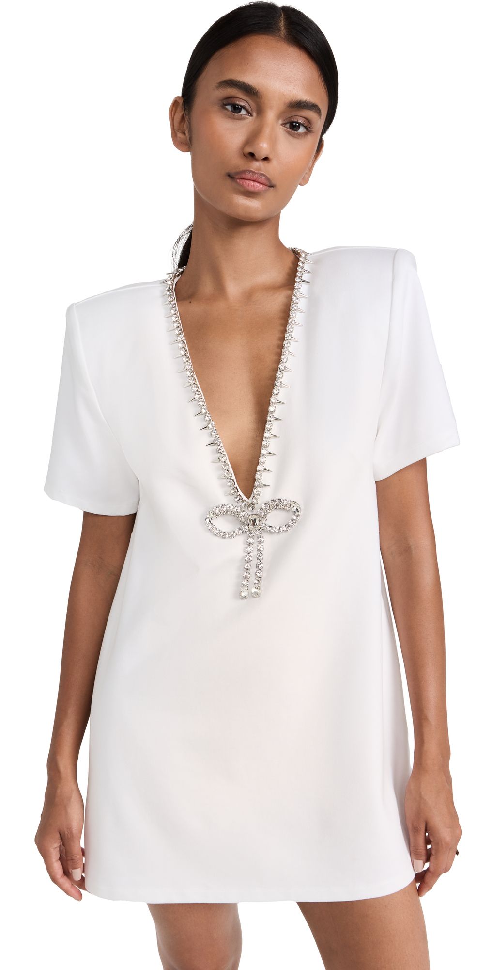 Area Crystal Bow V Neck T-Shirt Dress | Shopbop
