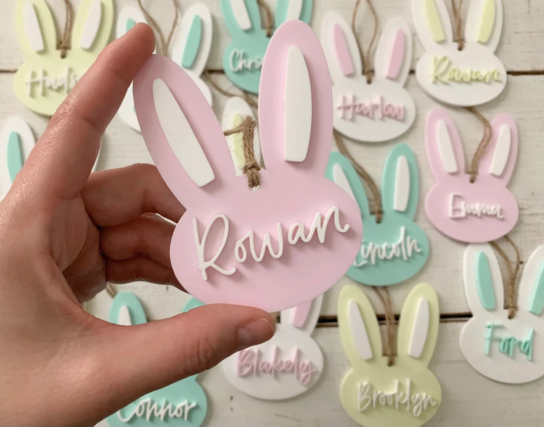Hand Lettered Easter Name Tags / Acrylic Easter Basket Tags / Easter Bunny Decor / Pastel Easter ... | Etsy (US)