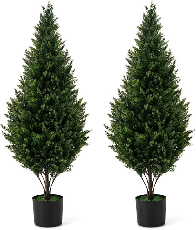 Goplus 4 FT Artificial Cedar Topiary Trees for Outdoors, Set of 2 Potted Fake Cypress Trees, Faux... | Amazon (US)