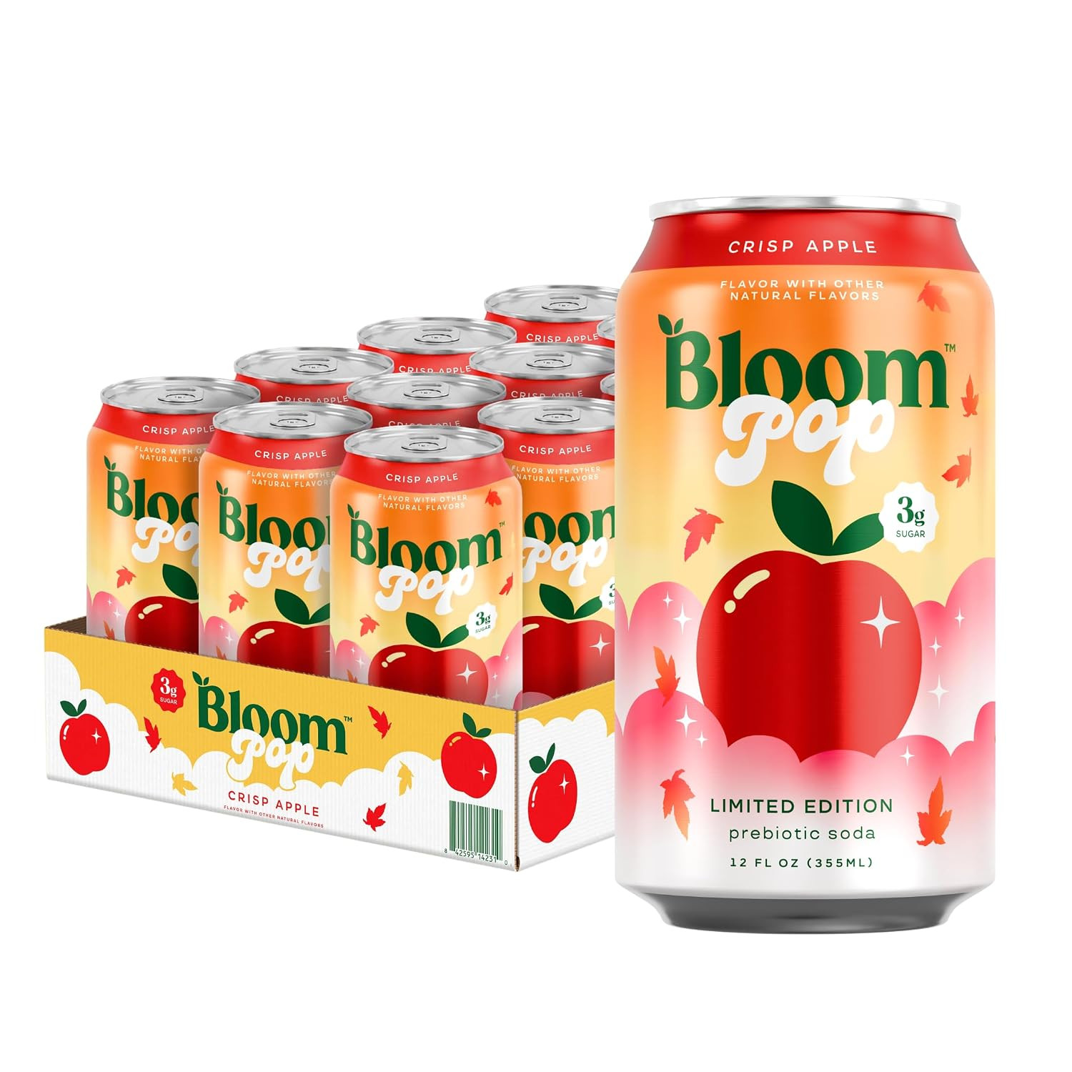 Bloom Pop Prebiotic Soda, Gut Health Support, Apple, 12 Pack | Amazon (US)