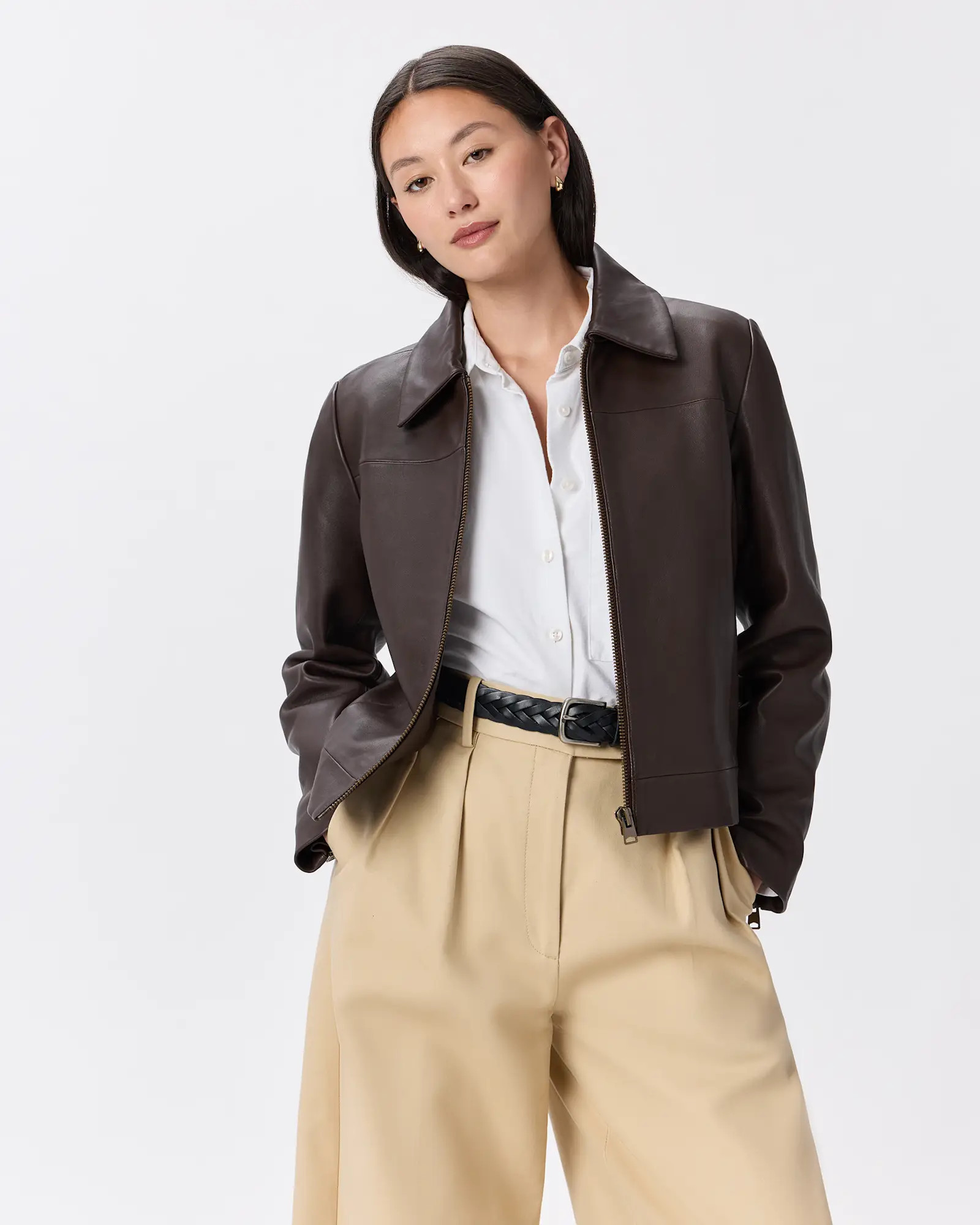 100% Leather Cropped Zip-Front Jacket | Quince